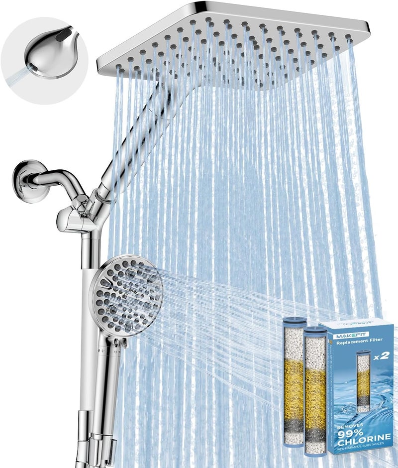 MakeFit Dual Filtered Rain Shower Head Combo, High Pressure Handheld Shower Head with Adjustable Bar - Rainfall Shower Head And Showerhead with Filter for Hard Water - Removes Chlorine - Image 1